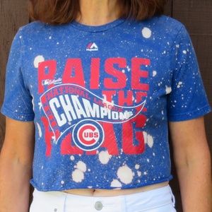 Cubs Raise The Flag Custom Bleach Crop Top sz S